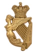 Victorian Irish badge. Fine scarce die-stamped brass Maid of Erin Harp on the style of a cavalry arm