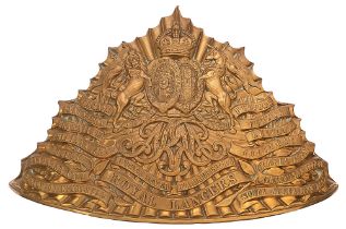 9th Queen's Royal Lancers lance cap plate circa 1905-14. A good die-stamped brass triangular