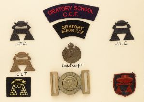 Oratory School Cadets, OTC, JTC and CCF 9 items of insignia. Good assortment of badges, a buckle