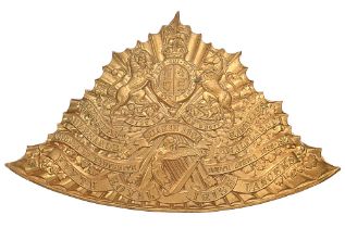 5th Royal Irish Lancers lance cap plate circa 1905-14. Good scarce die-stamped brass triangular