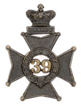 Canadian 39th Norfolk Rifles Victorian glengarry cap badge. Good scarce die-stamped blackened
