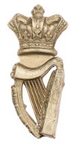 London Irish Rifles Victorian pouch badge. Good scarce die-stamped white metal crowned Harp of