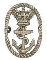 Naval Yard Police Victorian 1st pattern cap badge. Good scarce die-stamped white metal roped oval