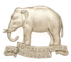 19th (ALEXANDRA P.O.W) Hussars double scroll elephant Edwardian cap badge circa 1902-09. A fine rare