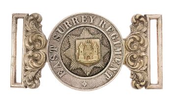 East Surrey Regiment Victorian VB Officer's waist belt clasp circa 1881-1901. Fine scarce silvered