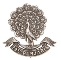 Indian Army. 72nd Punjabis Officer's 1921 HM silver pagri badge. Fine scarce die-cast Birmingham