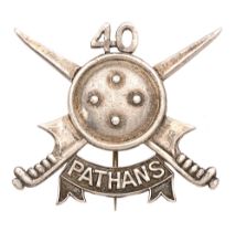 Indian Army. 40th Pathans Officer's 1922 HM silver cap badge. A very fine London hallmarked