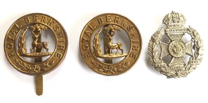 2 Royal Berkshire Regiment post 1885 pagri badges and another. Good scarce die-stamped brass