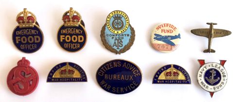10 Home Front Etc. WW2 Lapel Badges. Including 2 x Emergency Food Officer ... ATS Comforts