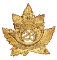 Canadian 26th Middlesex Light Infantry glengarry cap badge. Good scarce die-stamped brass Maple leaf