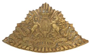 16th Queen's Lancers Victorian lance cap plate. Good die-stamped brass triangular fluted plate