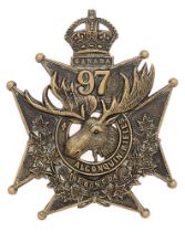 Canadian 97th Algonquin Rifles post 1904 helmet plate. Good scarce die-stamped example by J.R. GAUNT