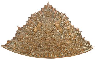 16th Queen's Royal Lancers cap plate circa 1905-14. Good die-stamped brass triangular fluted plate