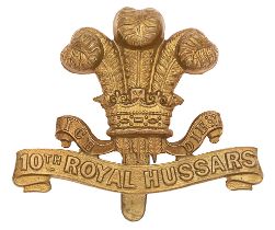 10th Royal Hussars WW1 brass economy cap badge circa 1916-18. Good scarce die-stamped Prince of