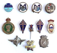12 Home Front National Service Free French Etc. WW2 Lapel Badges. Including Chivers On Essential