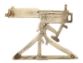 South Africa. Machine Gunners WW1 sleeve badge. Good scarce sheet white metal machine gun. (Owen