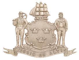 Tynemouth Borough Police pre 1935 kepi / cap badge. Good scarce die-stamped white metal Arms of