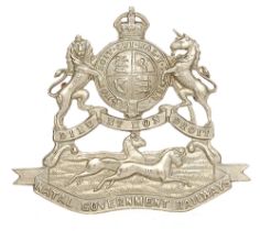 South Africa. Natal Government Railway cap badge. Good scarce die-stamped white metal Royal Arms