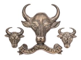 Indian Army. Coorg & Mysore Rifles 1888 HM silver head-dress badge & collar badges Good die-