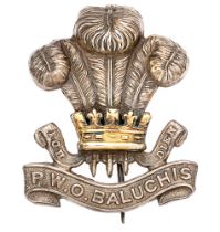 Indian Army. 130th PWO Baluchis Officer's pagri badge circa 1903-10. Good scarce silvered Prince