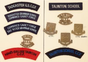 Tadcaster, Kings College Taunton and Taunton Schools OTC and CCF 11 items of insignia. Good