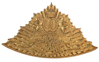 9th Queen's Royal Lancers lance cap plate circa 1905-14. A good die-stamped brass triangular