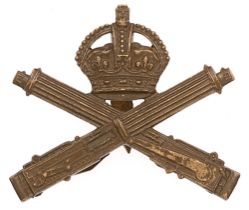 Machine Gun Corps WW1 OSD cap badge. Good scarce die-cast bronze crowned crossed Vickers machine