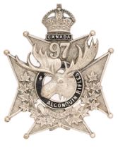 Canadian 97th Algonquin Rifles post 1904 Officer's helmet plate. Scarce heavy die-cast silvered