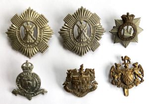 6 Victorian / Edwardian and OTC head-dress badges. 2 x Royal Scots white metal ... Devonshire