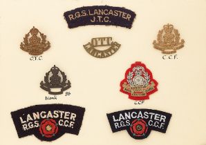 Royal Grammar School Lancaster OTC, JTC and CCF 8 items of insignia. Good assortment of badges and