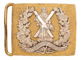 Royal Scots Fusiliers Officer's post 1881 waist belt plate. Good scarce seeded gilt rectangular