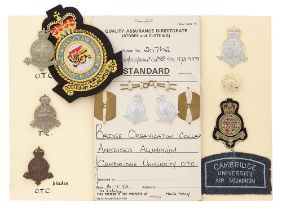 Cambridge University OTC and TC 10 items of insignia. Good assortment of badges, Squadron patch and