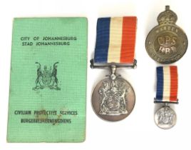 WW2 South African Johannesburg Civil Defence Attributed War Service Medal Grouping. A good