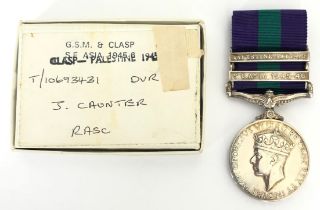 RASC General Service Medal 2 Clasps. Awarded to T/10693431 DVR J CAUNTER RASC. bearing the two