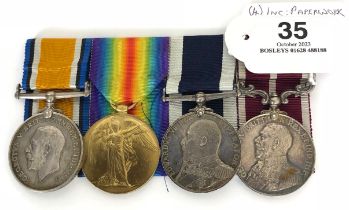 WW1 Royal Navy Meritorious Service Medal Long Service Group of 4 Medals. Awarded to Chief Writer