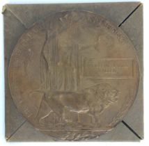 WW1 Memorial Plaque for WILLIAM JAMES ALLEN Issued to commemorate the ultimate sacrifice of