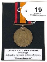 Queen's South Africa Medal, bronze issue. Unnamed as issued.