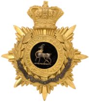 Badge. Royal Warwickshire Regiment Victorian Officer's helmet plate circa 1881-1901. Fine gilt