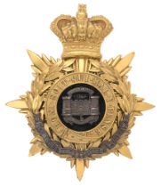 Badge. Dorsetshire Regiment Victorian Officer's helmet plate circa 1881-1901. Fine rich gilt crowned