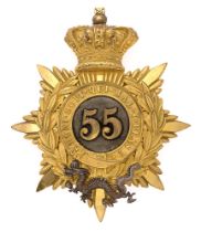 Badge. 55th (Westmoreland) Regiment of Foot Officer's helmet plate circa 1878-81. Fine scarce gilt