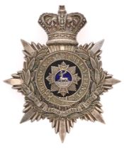 Badge. Bedfordshire Regiment VB Victorian Officer's helmet plate circa 1883-1901. Fine silvered