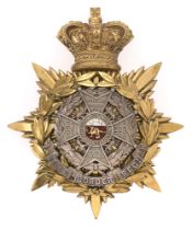 Badge. Border Regiment Victorian Officer's helmet plate circa 1891-1901. Fine scarce gilt crowned