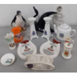 A Bovey Pottery Co Chinstrap Penguin model, mixed Goss and similar ornaments and other items