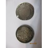 An Elizabeth I 1570 silver hammered sixpence, and a South African 1894 one-shilling silver coin