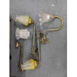 A pair of brass gas lamps with glass shades and two similar (converted to electricity) Location: