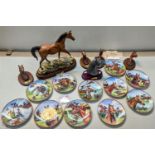 A mixed lot of equestrian related items to include a large Royal Doulton model of a horse entitled