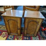 A pair of Victorian and later walnut veneered bedside tables