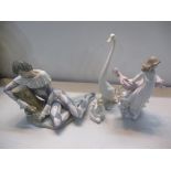 A collection of Lladro and Nao to include Lladro Harlequin Reclining, Lladro figurine Spring