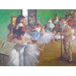 A large oil on canvas, unsigned, of young ballerinas in practice, 80cm x 84cm Location: BWR