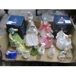 A group of Royal Doulton lady figurines, two boxed to include Buttercup HN2309, Dreaming from the